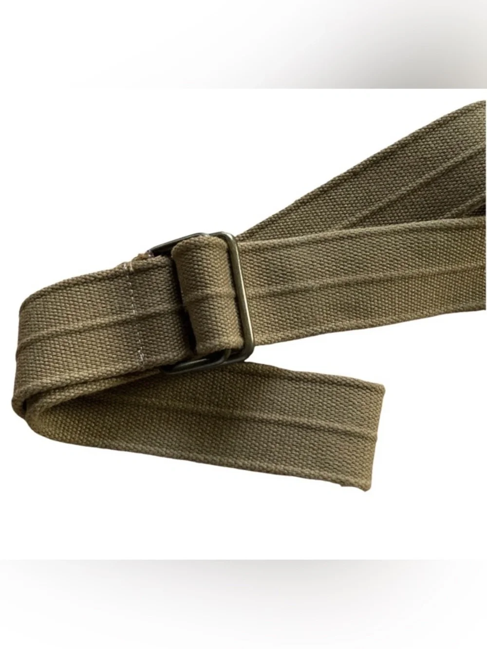 Khakis Heavy Canvas Double Rectangular Ring Brass Look Utility Belt Says 36